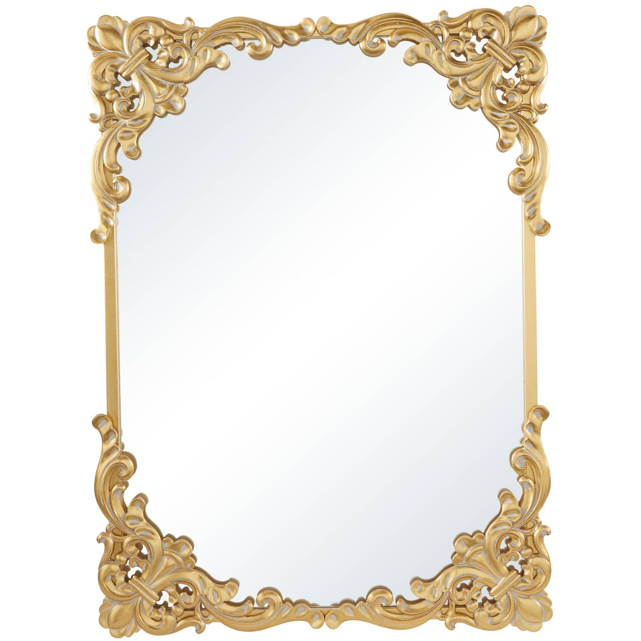 Gold Wood Carved Acanthus Floral Wall Mirror 30&#x22; x 2&#x22; x 41&#x22;